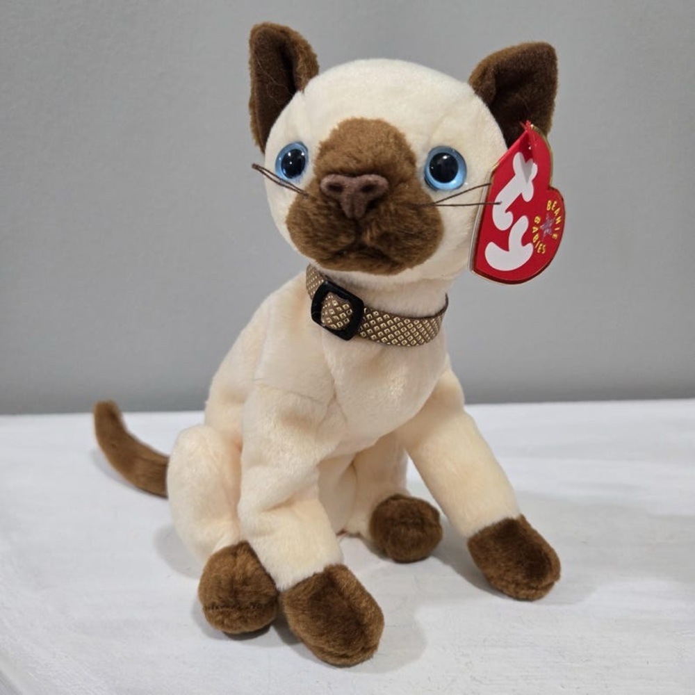 Ty Plush Siamese Cat with Blue Eyes and Brown Ears - Siam Bday 10/19/2000